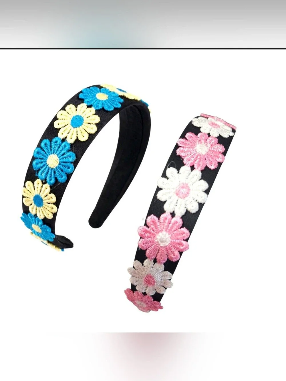 Boho Floral Embroidered 3pc. Daisy Headbands- Women's Hair Accessory